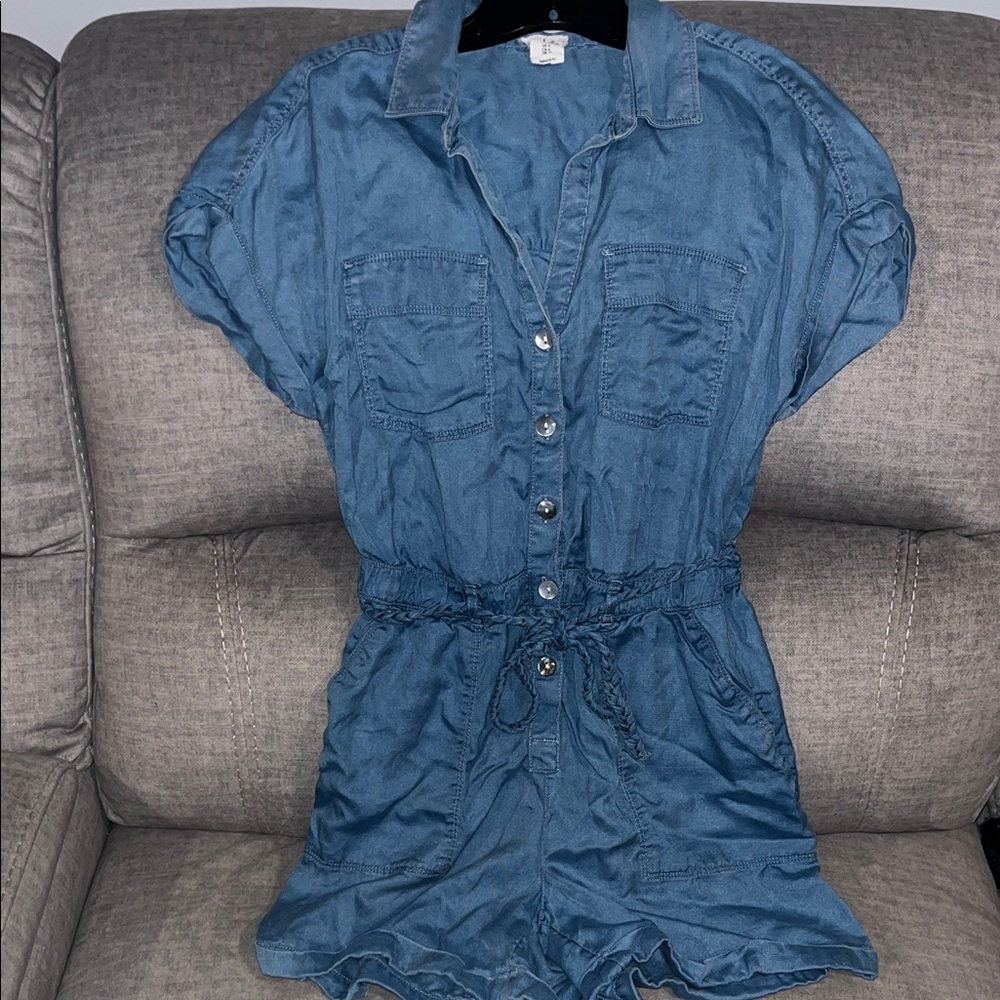 Nicole Miller Blue Button-Up Romper